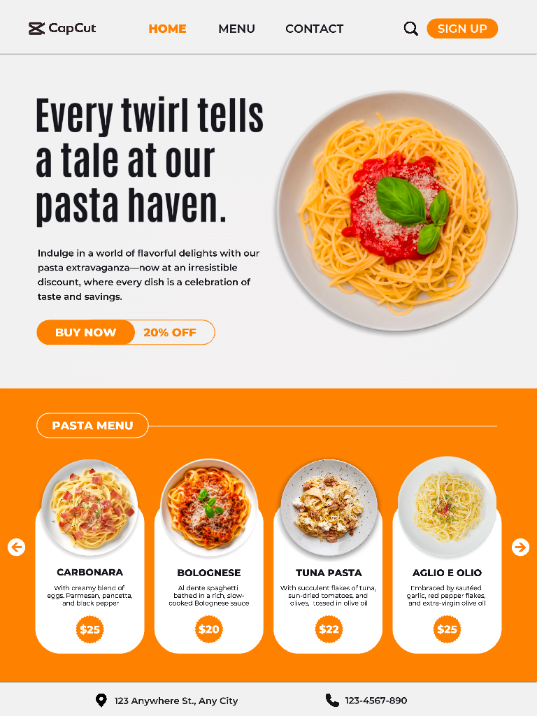 Halaman Pendaratan Menu Pasta