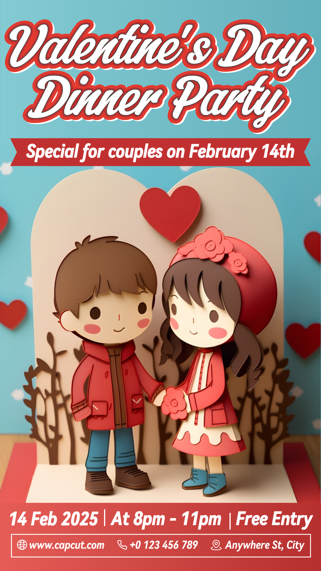 Valentinstag Dinner Party Einladungsschreiben Instagram Story Rot Blau Modern