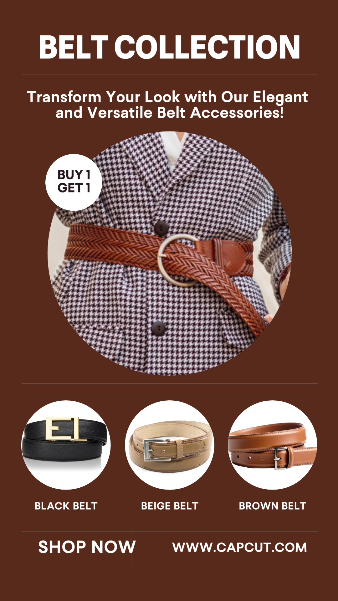 Historia de Instagram del producto de exhibición de cinturón de moda