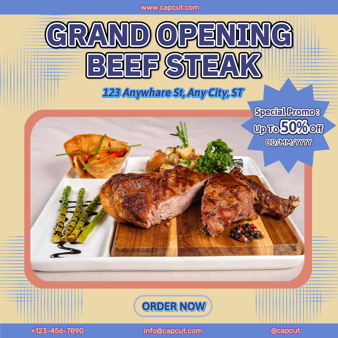 Makanan Daging Sapi Steak Grand Opening Promosi Instagram Post