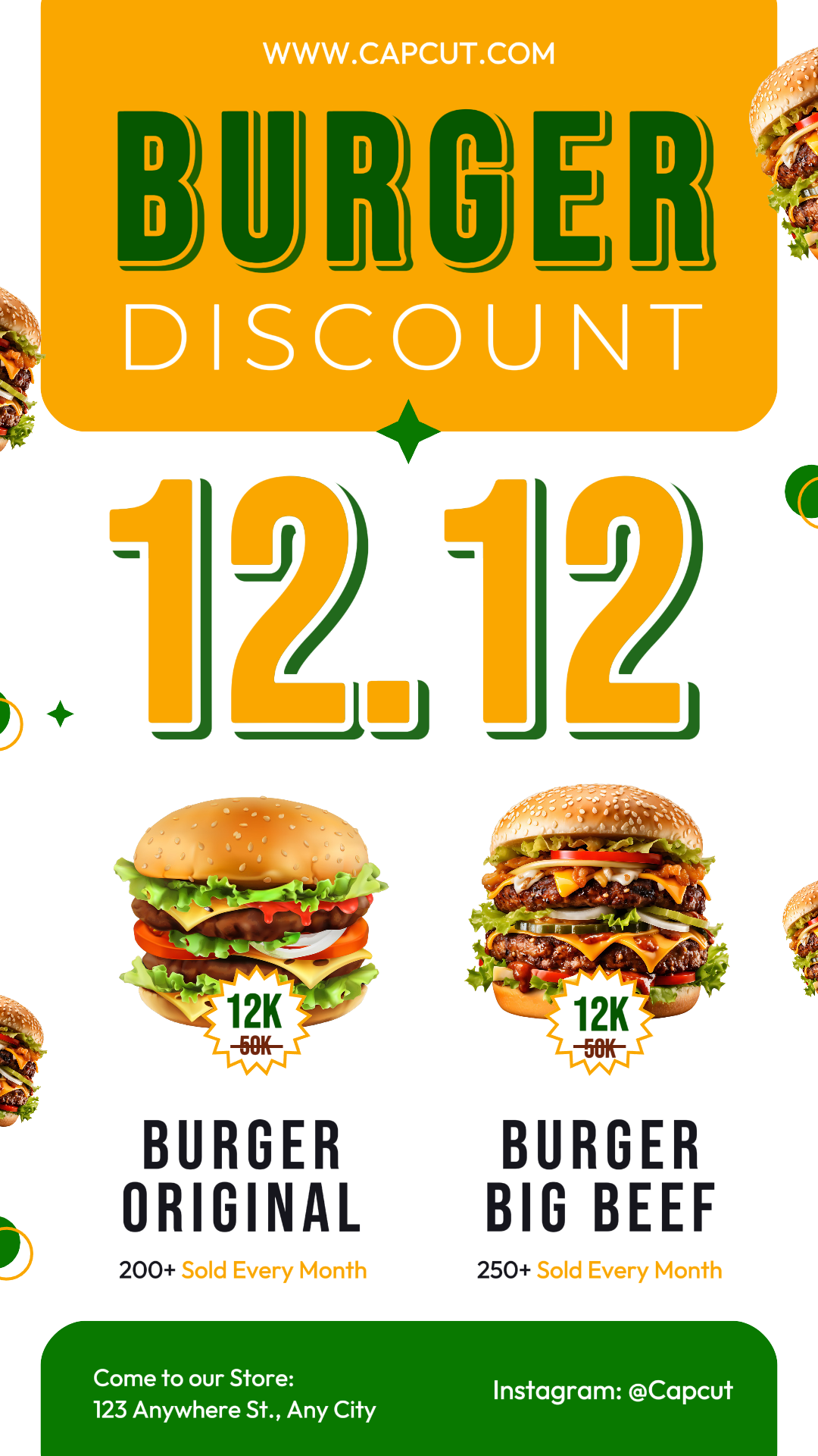 12,12 Descuento de hamburguesas Historia de Instagram