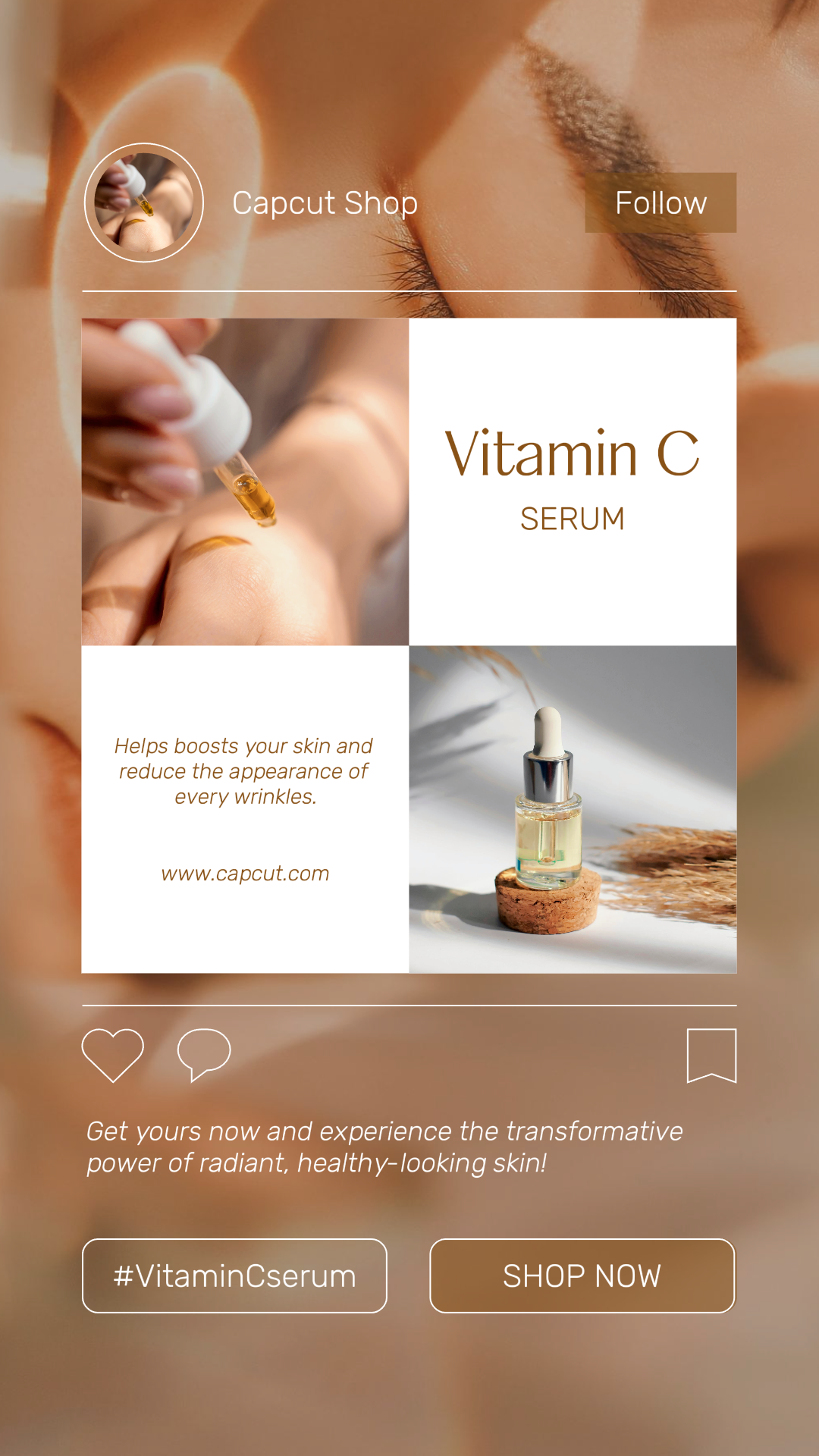 Affiche marketing soins de beauté sérum vitamine C histoire Instagram style délicat