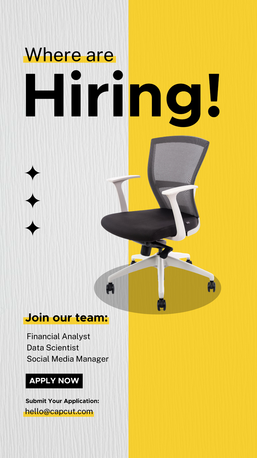 Business and office marketing poster instagram story job vacancy white yellow