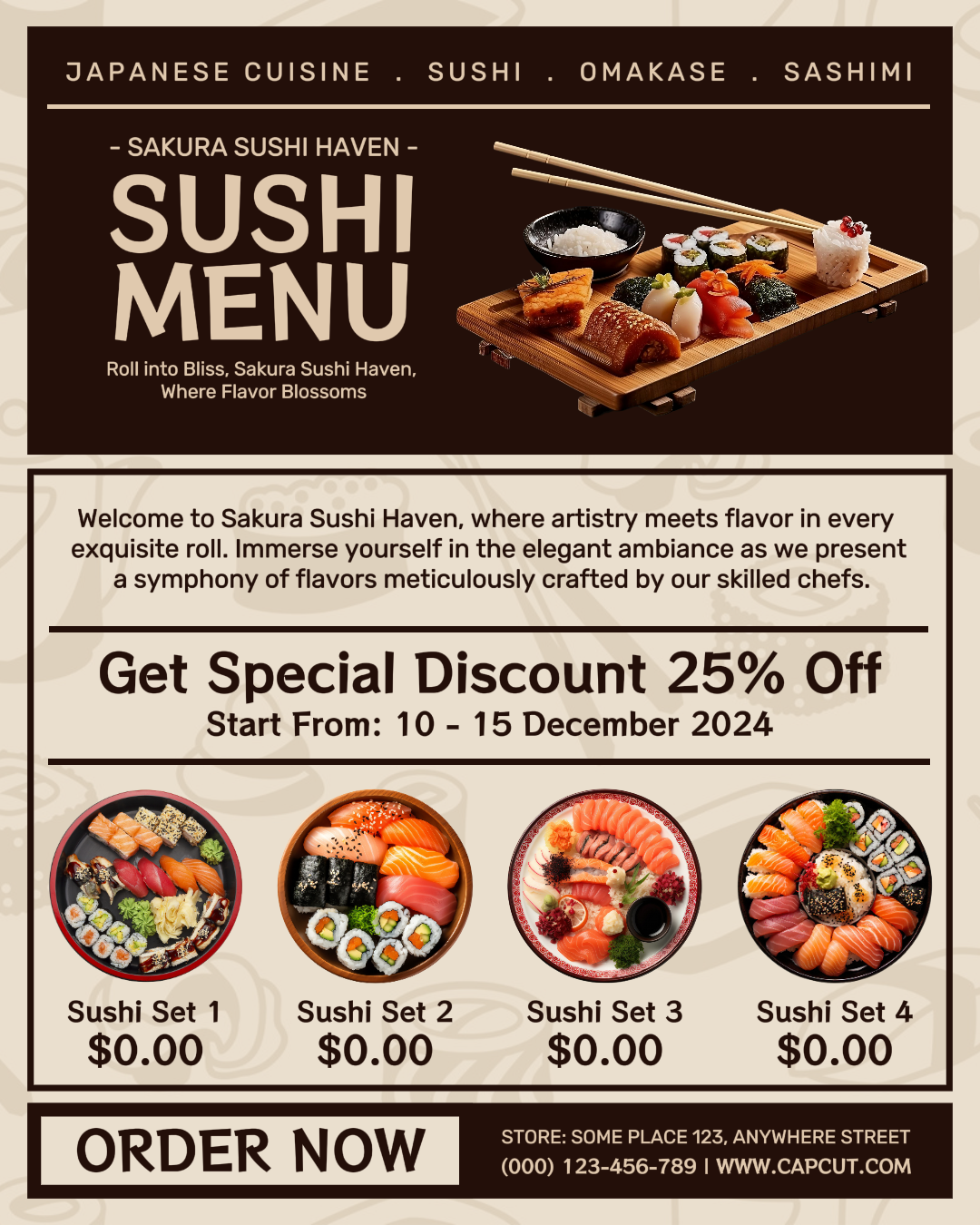 Sushi restaurante menu instagram post