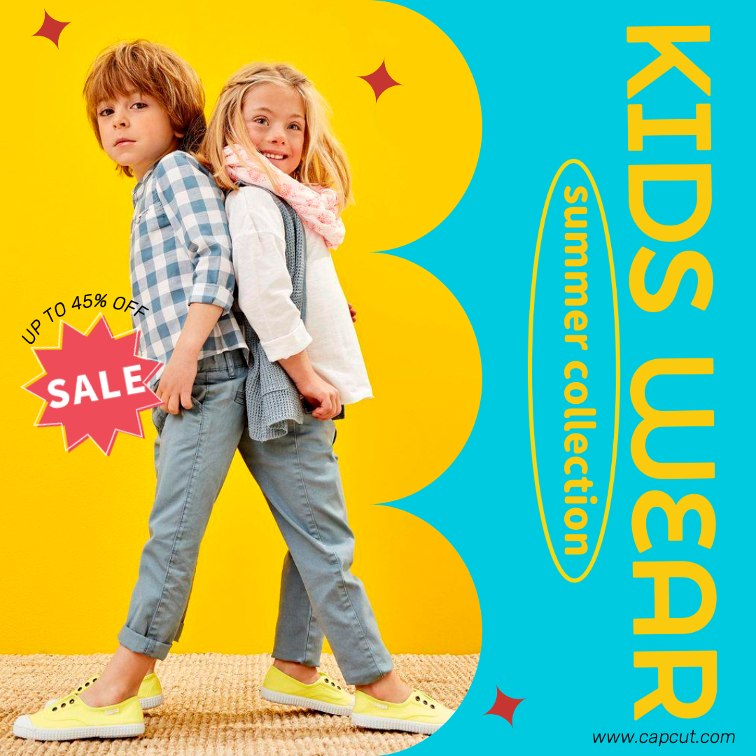 Cartel de marketing de ropa - Colección de verano Ropa para niños - Publicación de Instagram