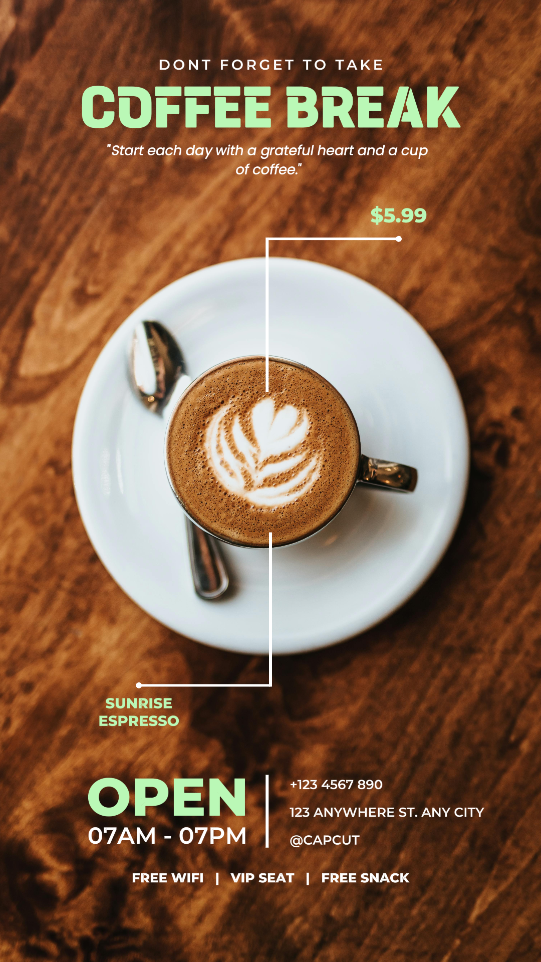 Promoción de exhibición de productos de café para la historia de Instagram