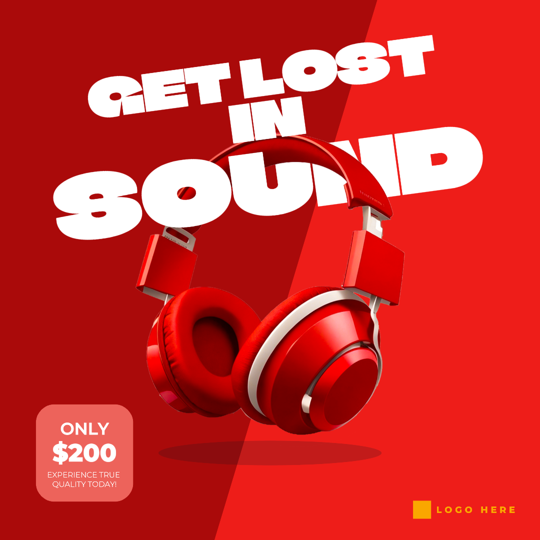 Affiche de vente d'écouteurs rouge simple