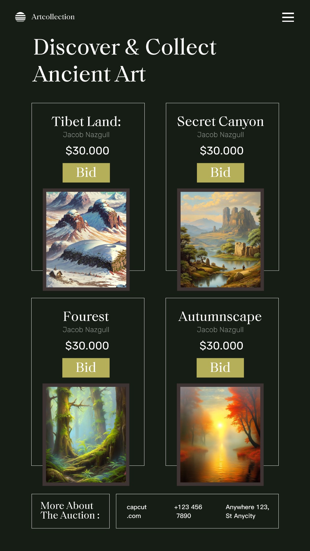 Vente aux enchères d'art paysager pour l'affichage de la décoration intérieure