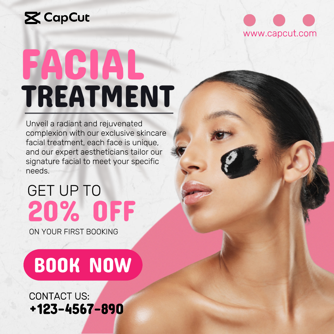 TRATAMENTO FACIAL-PÔSTER DE MARKETING DE CUIDADOS DE BELEZA-INSTAGRAM POST ROSA